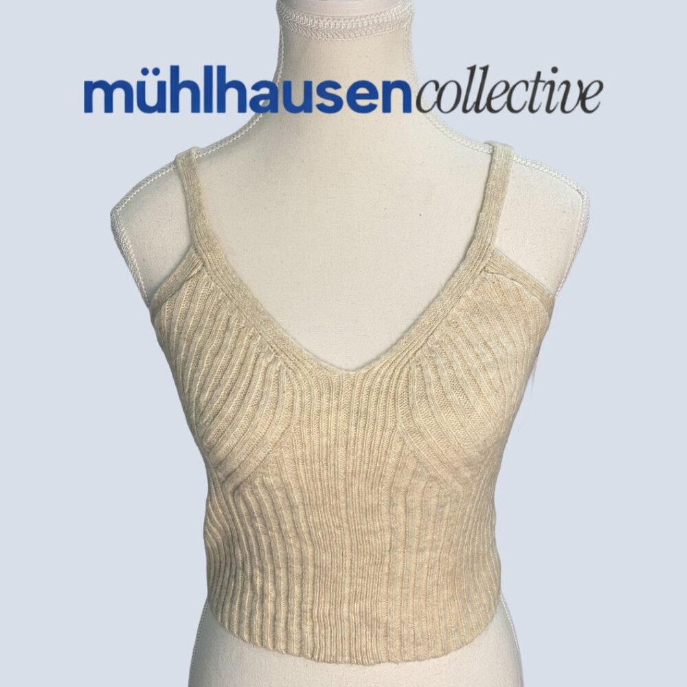 Auden Beige Ribbed Knit Bralette Small Soft Stretch Crop Top